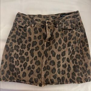 Leopard Print Denim Skirt
